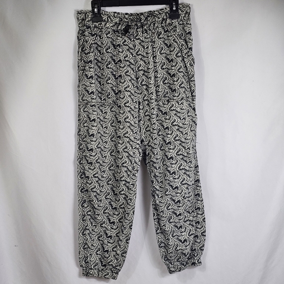 Anthropologie Pants - Anthropologie Linen Joggers Palm Leaf Pattern Black Ivory Drawstring Womens M